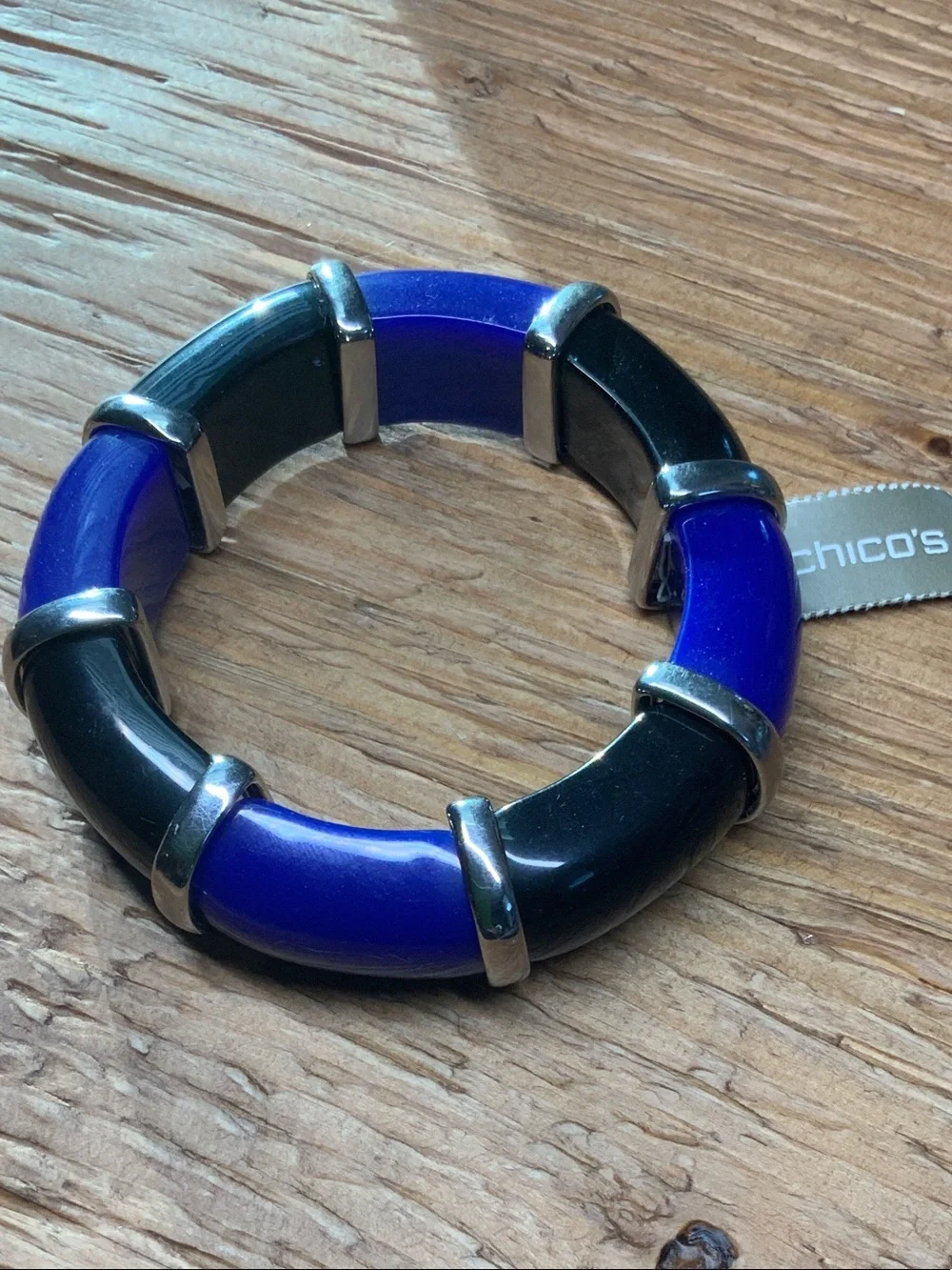 Chico's Blue and Black Segment Stretch Bracelet